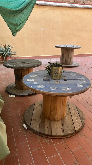 Mesas Bobina Madera 7 unidades.