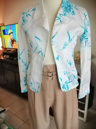 Blazer bianco con striature azzurre