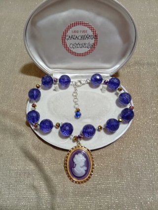 Collana Cammeo Fatta A Mano Blu e Viola