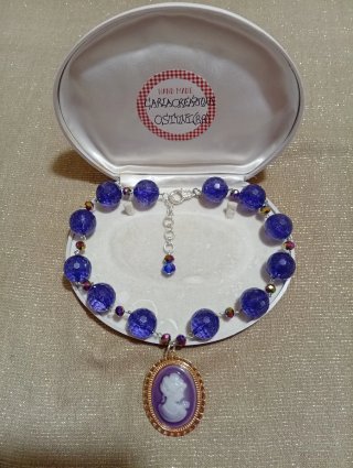 Collana Cammeo Fatta A Mano Blu e Viola