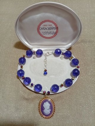 Collana Cammeo Fatta A Mano Blu e Viola