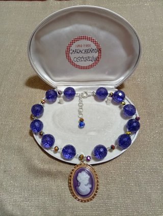 Collana Cammeo Fatta A Mano Blu e Viola