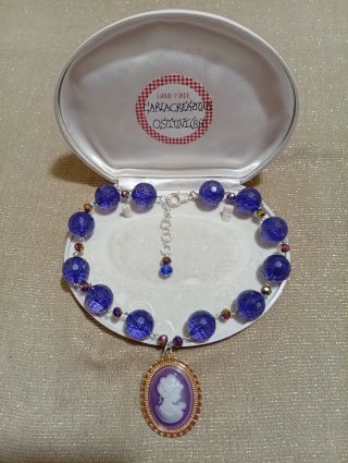 Collana Cammeo Fatta A Mano Blu e Viola
