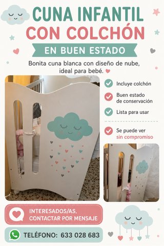 Cuna infantil con colchón en buen estado