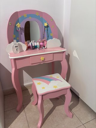 Tocador infantil madera con espejo y taburete