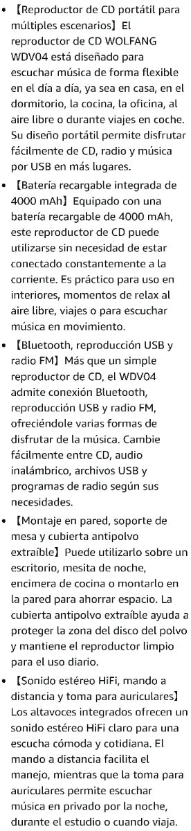 Reproductor CD Portátil WOLFANG Bluetooth