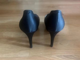 Zapatos Mirta Gómez Tacón Peep Toe Negros Piel