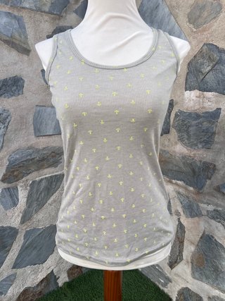 Camiseta tirantes canalé gris anclas flúor