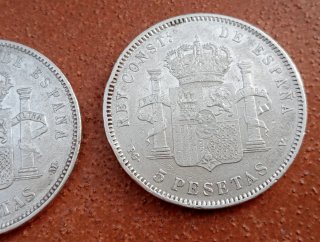 2 Monedas 5 Pesetas Plata Alfonso XII 1892-1896