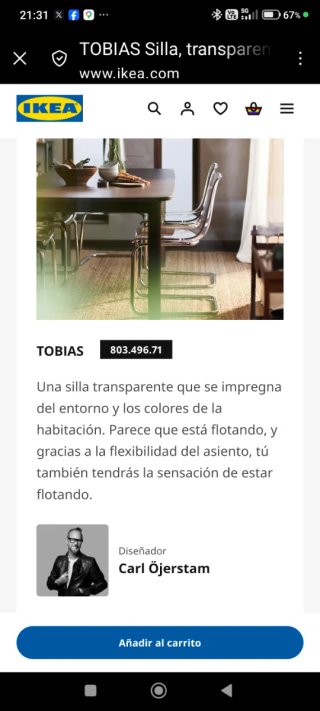 Silla de comedor transparente y plateada