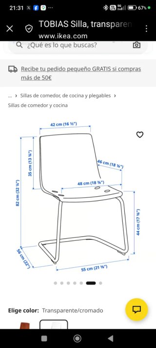 Silla de comedor transparente y plateada