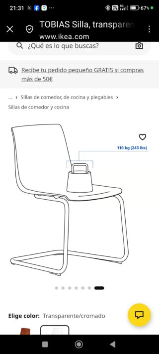 Silla de comedor transparente y plateada