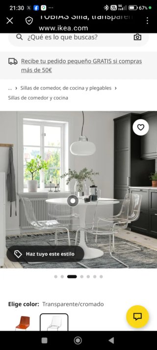 Silla de comedor transparente y plateada