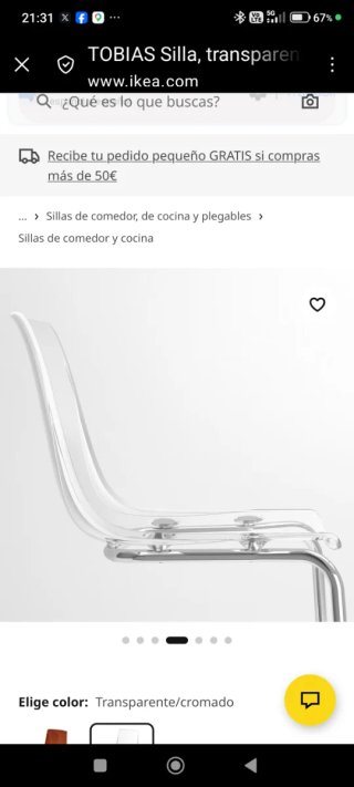 Silla de comedor transparente y plateada