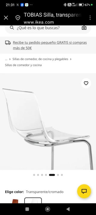 Silla de comedor transparente y plateada