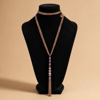 Collar largo multicapa con brillo de amatista y or