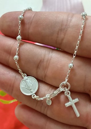 Pulsera Rosario Virgen Milagrosa Plata De Ley 925