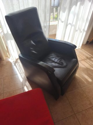Sofá y sillón tela y piel, sofá color teja