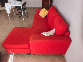 Sofá y sillón tela y piel, sofá color teja