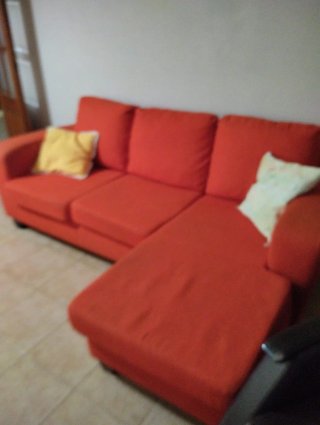 Sofá y sillón tela y piel, sofá color teja