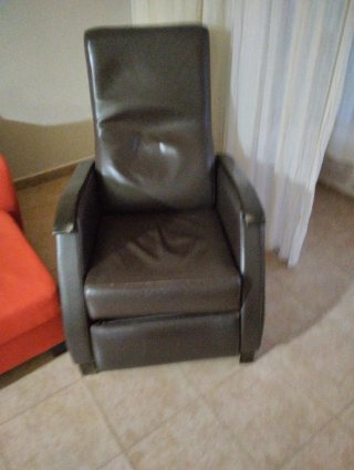 Sofá y sillón tela y piel, sofá color teja