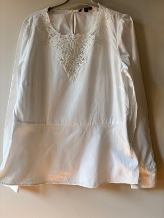 Blusa Massimo Dutti Blanca Encaje Talla 38
