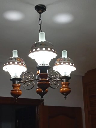 Lámpara de techo vintage madera, cerámica, cristal