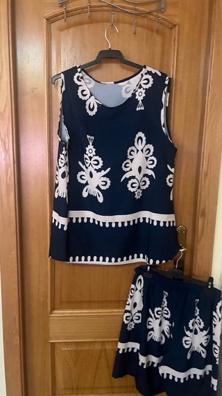 Conjunto blusón y pantalón azul y blanco
