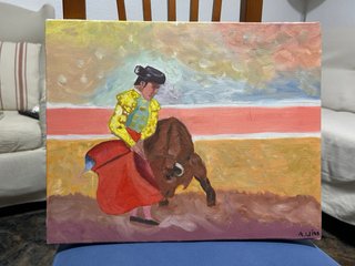Pintura al óleo: Torero y toro