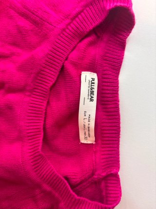 Pull&Bear jersey punto fucsia cuello redondo EU L