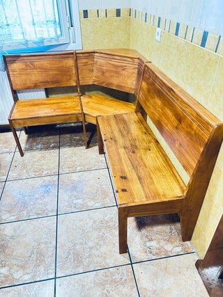 Rinconera de cocina de madera azul y marrón