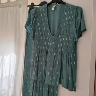 Conjunto mujer blusa y pantalón verde azulado