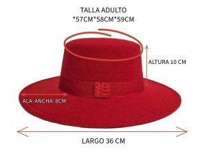 Sombrero Cordobés Fieltro Rojo Talla 58/59 Unisex