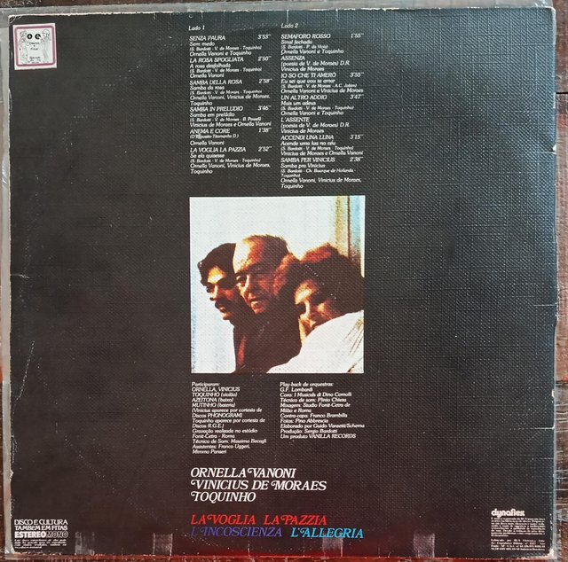Vinicius De Moraes Ornella Vanoni Toquinho LP