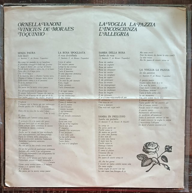 Vinicius De Moraes Ornella Vanoni Toquinho LP