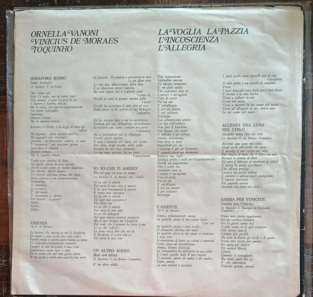Vinicius De Moraes Ornella Vanoni Toquinho LP