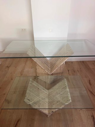 Tavolo in vetro e pietra (marmo) beige