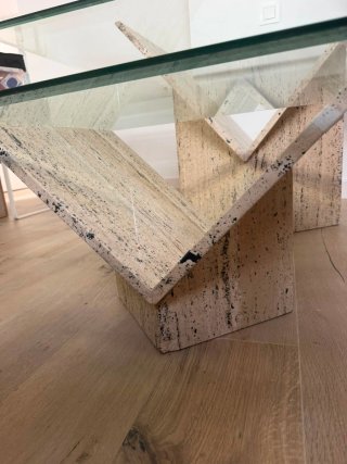 Tavolo in vetro e pietra (marmo) beige