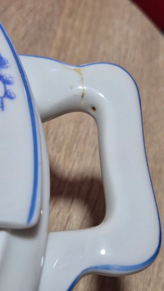 Sopera de porcelana antigua con flores azules