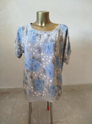 Casacca fantasia fiori marrone e azzurro