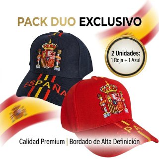 Pack 2 Gorras España Bordadas Unisex Roja y Azul