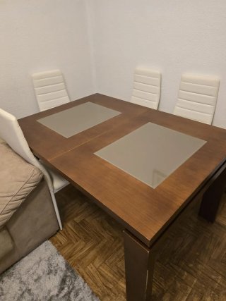 Mesa extensible madera y cristal