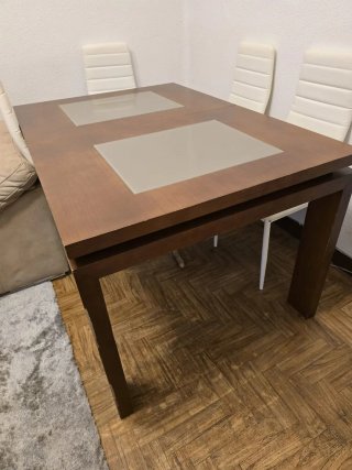 Mesa extensible madera y cristal