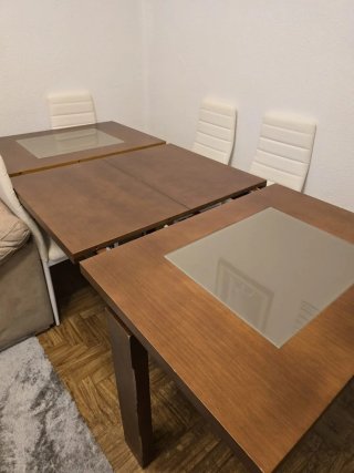 Mesa extensible madera y cristal
