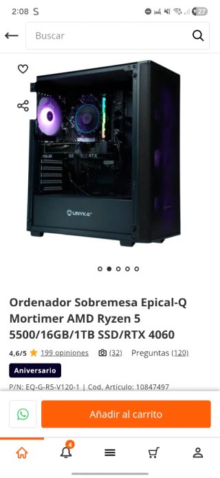 Venta urgente!!! Ordenador UNYKA Gaming RGB Semin