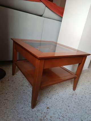 Mesa auxiliar madera y cristal