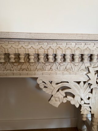 Consola de madera maciza de mango blanco antiguo