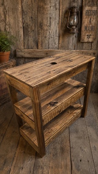 Mueble baño madera maciza reciclada color roble