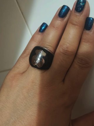 Anel Urso Aço e Cerâmica Preto/Prata