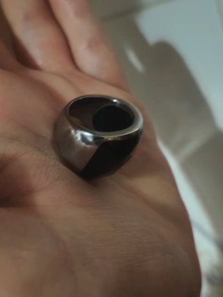 Anel Urso Aço e Cerâmica Preto/Prata